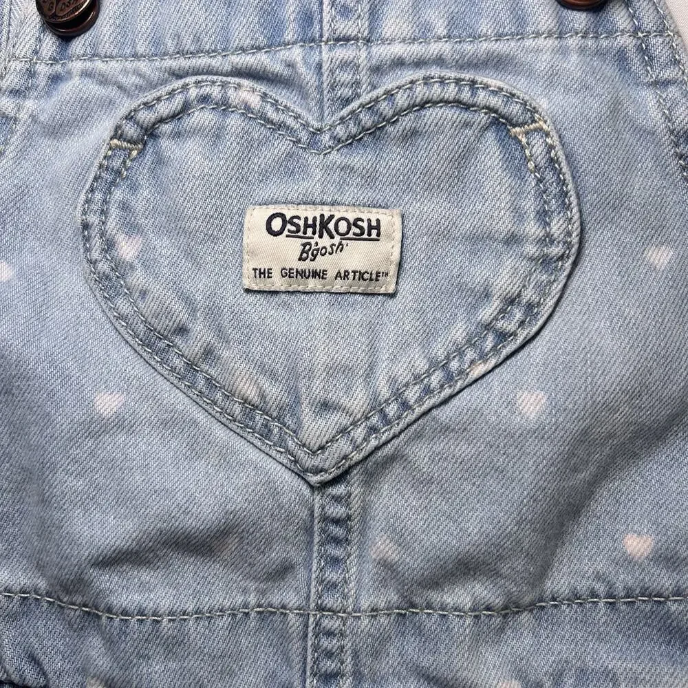 Osh Kosh B’gosh Overalls Toddler Girl Size 4T Blue Denim Heart AOP Heart Pocket